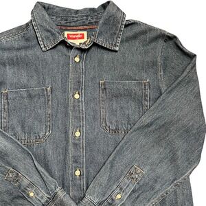 Wrangler Boys Husky L Blue Denim Jean Shirt Button Up Long Sleeve Cotton New